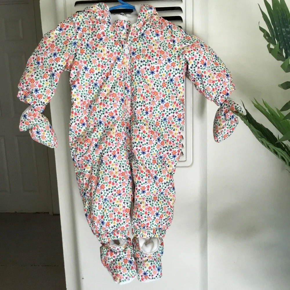 GAP White Floral Print One-Piece Footie